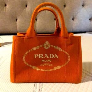 Prada logo print canvas tote bag